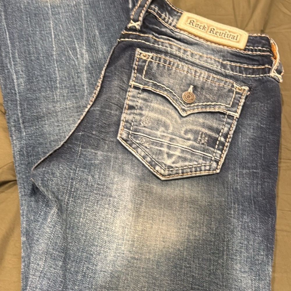 Rock Revival Women's Dark and Light Blue Jeans - Picture 6 of 11